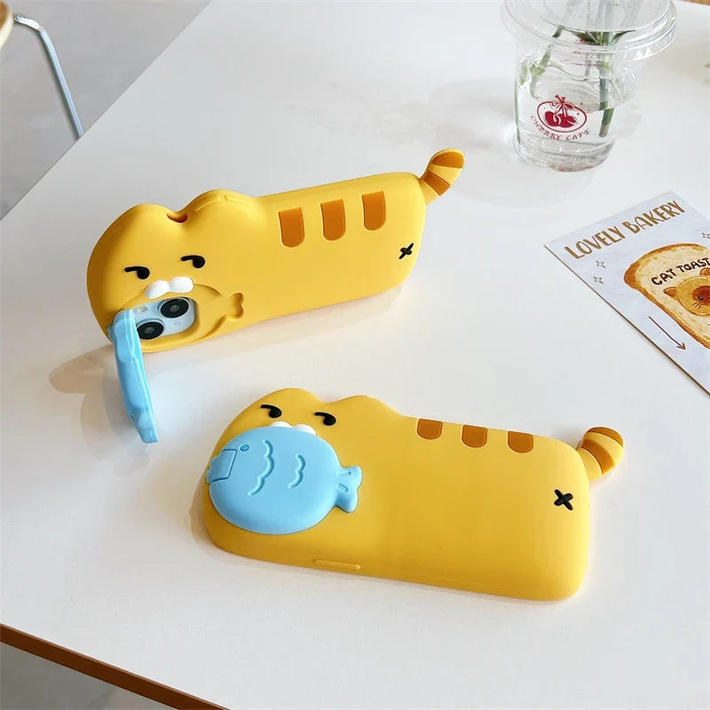 Snack Attack Cat and Fish Phone Case