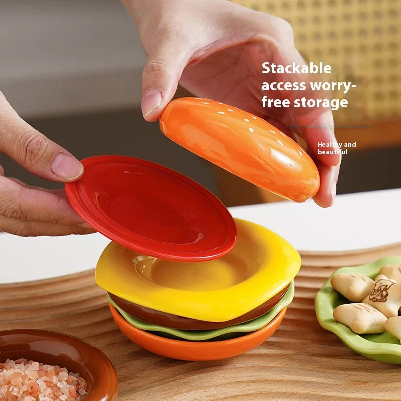 Mini Stacked Hamburger Ceramic Plate Set - Image 3