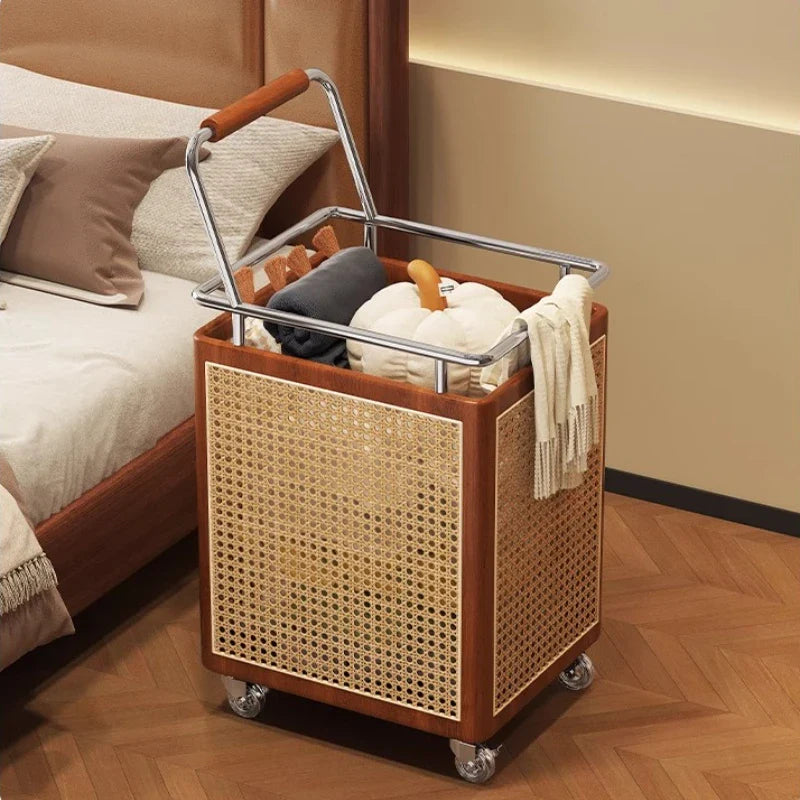 Nordic Rattan Style Rolling Storage Basket - Image 4