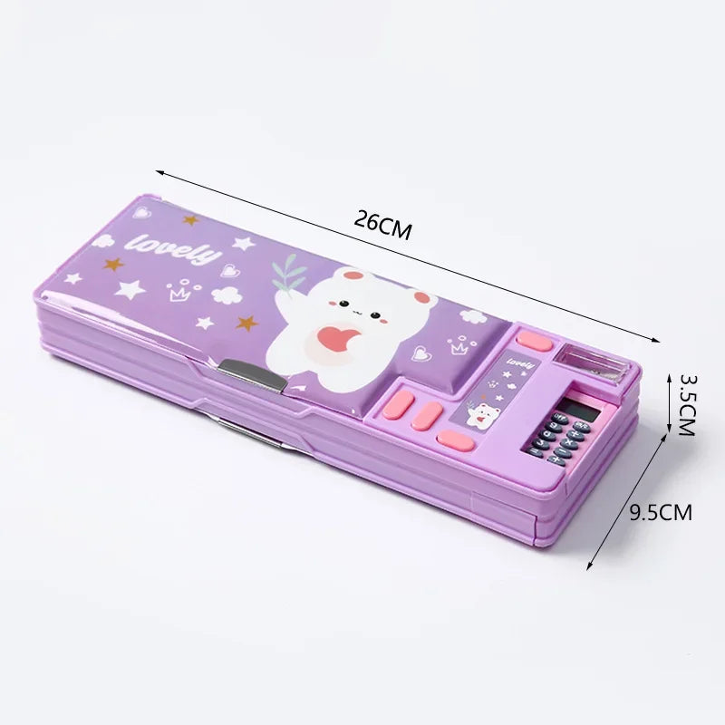 Double-Sided Creative Calculator Cute Kids Pencil Case