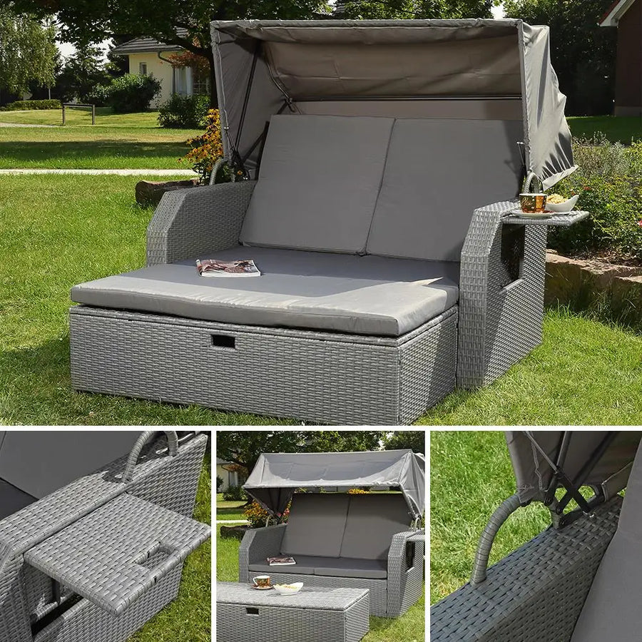 Foldable Sunshade Double Canopy Outdoor Lounge Sofa - Image 2