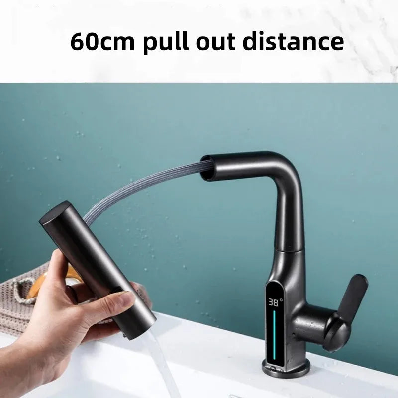 Liftable Digital Temperature Display Waterfall Basin Faucet - Image 2