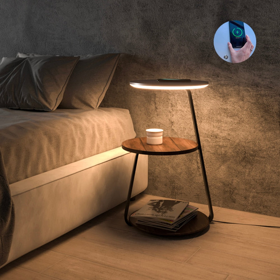 Wireless Charging Wooden Soft Glow Lamp Desk - Image 0