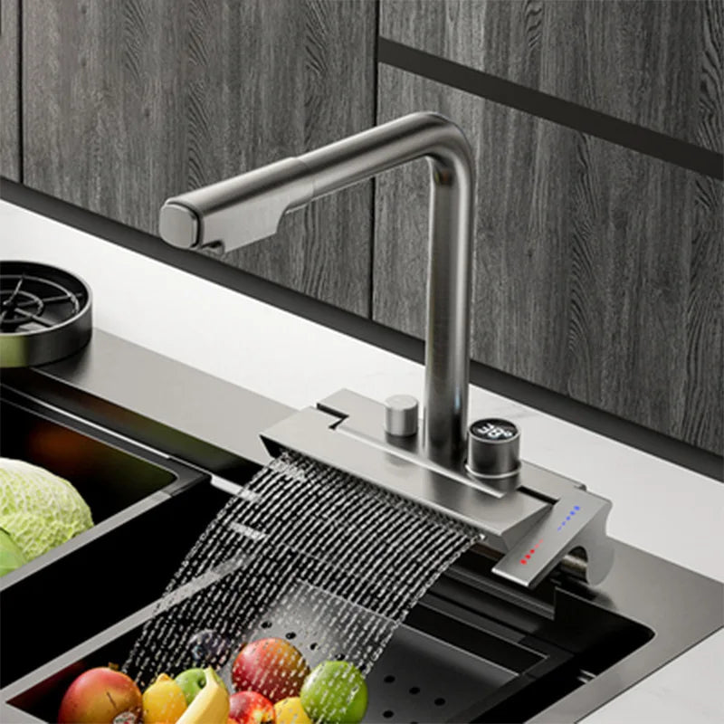 Digital Pull-Down Rain Waterfall Kitchen Faucet - Image 0