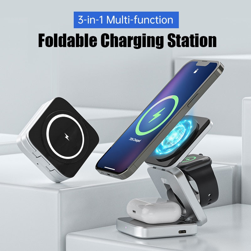 3in1 Magnetic Foldable Wireless Charger Stand Dock - Image 6