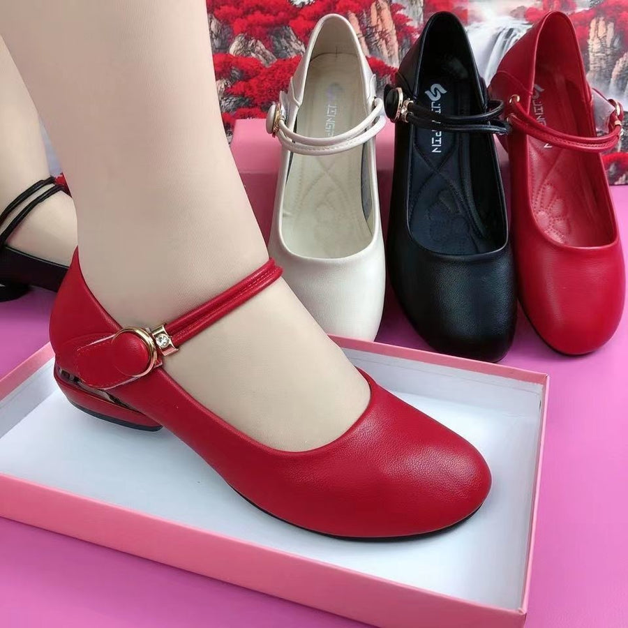 Round Toe Flexible Chunky Heel Shoes - Image 0