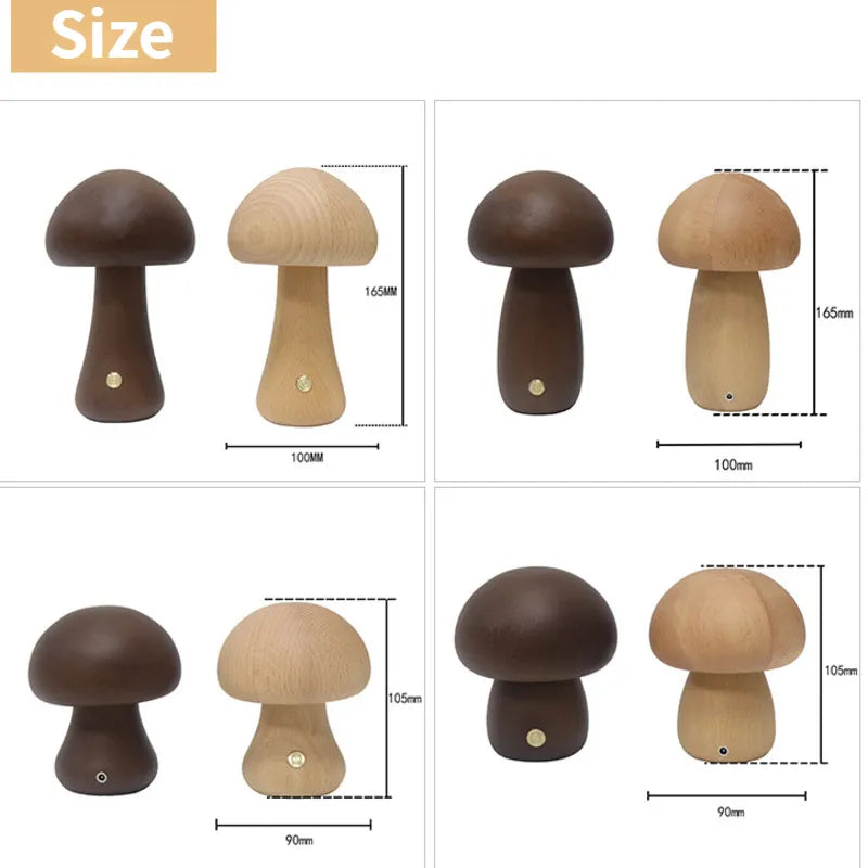 Touch Switch Wooden Mushroom LED Night Lamp