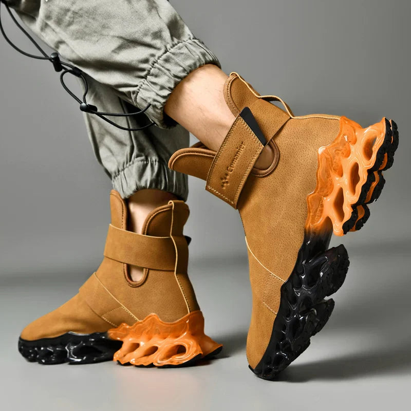 Hybrid Black Orange Ergonomic Adventure Ankle Boots - Image 3