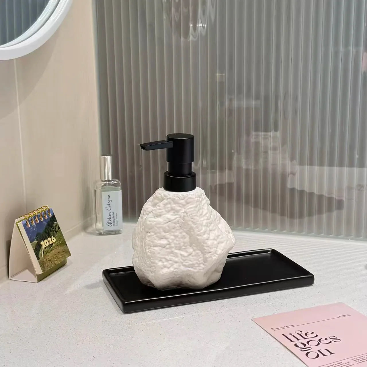Sculptural Stone-Textured Ceramic Soap Dispenser - Image 5
