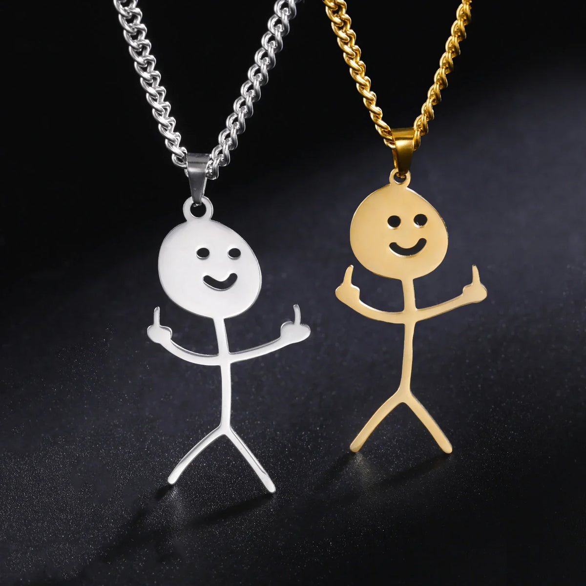 Cute Punk Funny Middle Finger Stickman Necklace