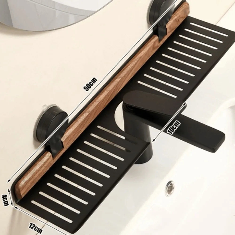 Over Sink Suction Cup Walnut Bathroom Rack - Image 6