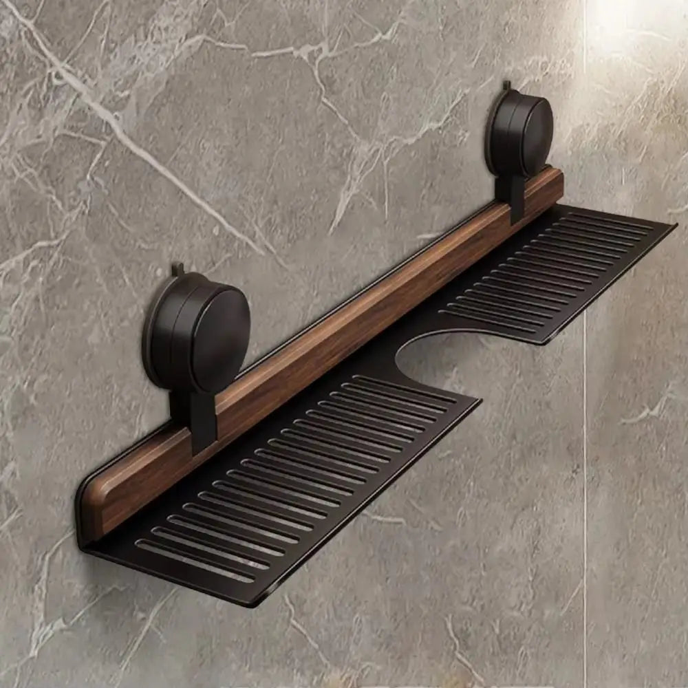 Over Sink Suction Cup Walnut Bathroom Rack - Image 5