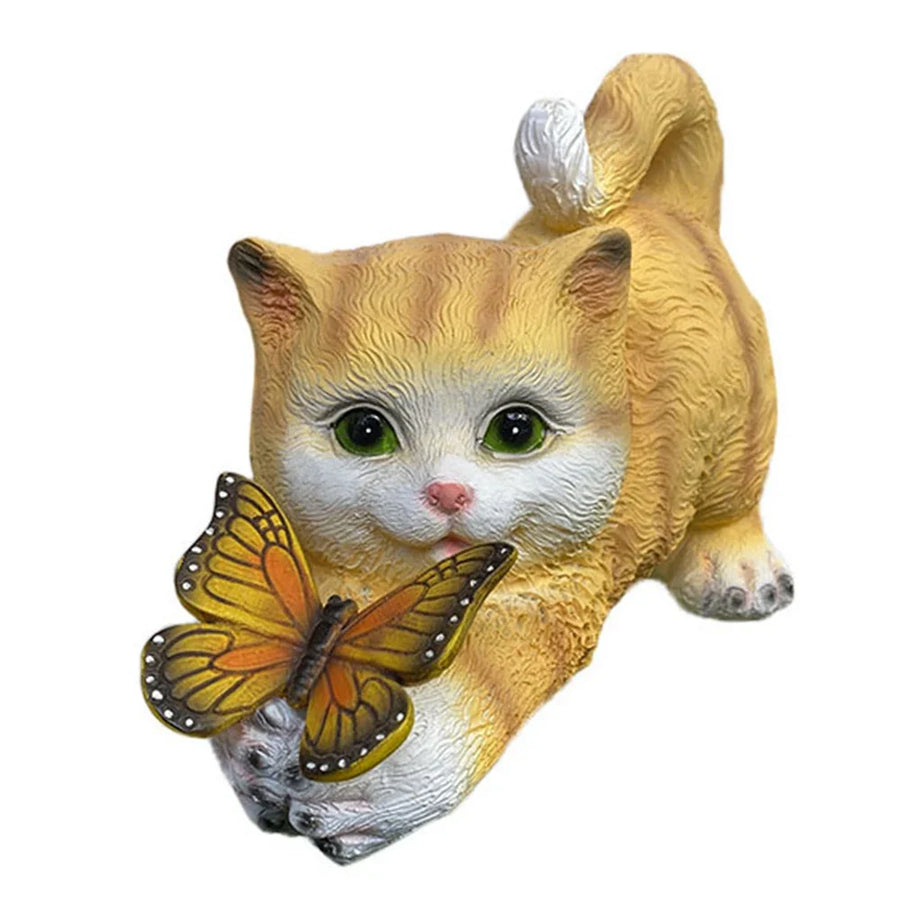 Butterfly Catcher Cat Resin Decorative Lamp - Image 6