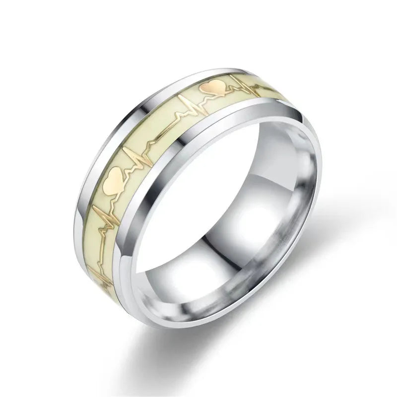 Heart Beat Titanium Steel Couple Rings - Image 13