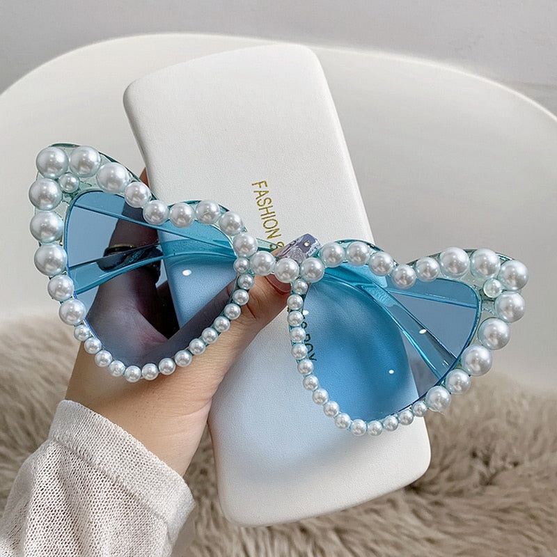 Pearl Heart Retro Cat Eye Sunglasses - Image 7
