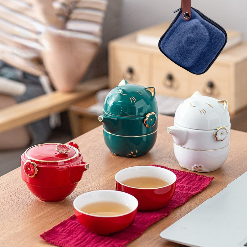 Luck Cat Ceramic Quick Cup Tea Set - Image 0