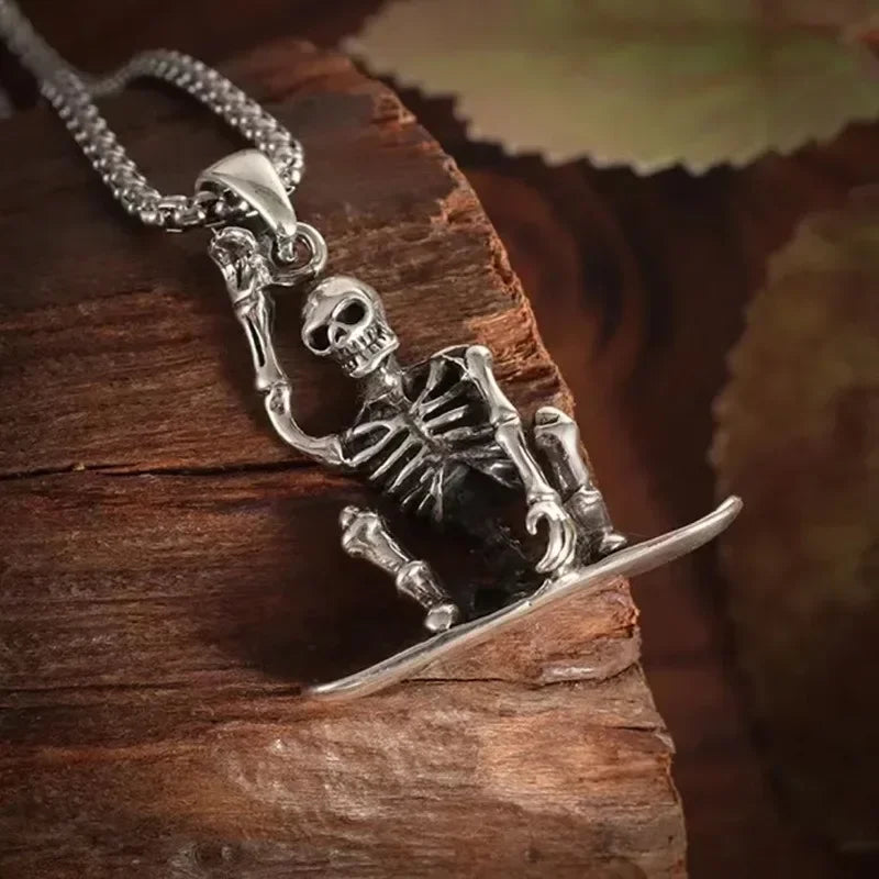 Silver Skeleton Pendant Chain Necklace - Image 4