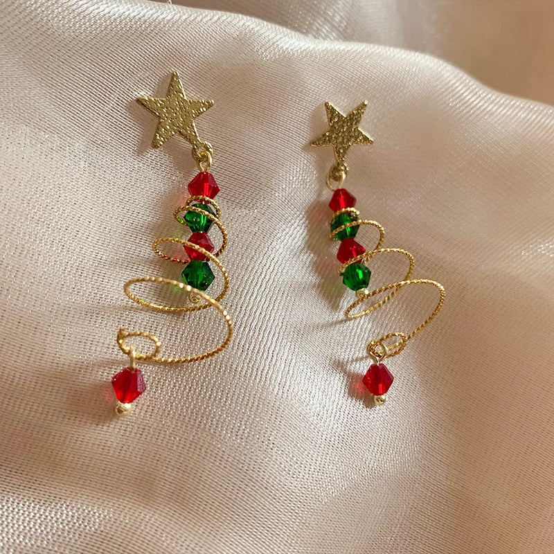 Spiral Christmas Tree Dangle Earrings - Image 1