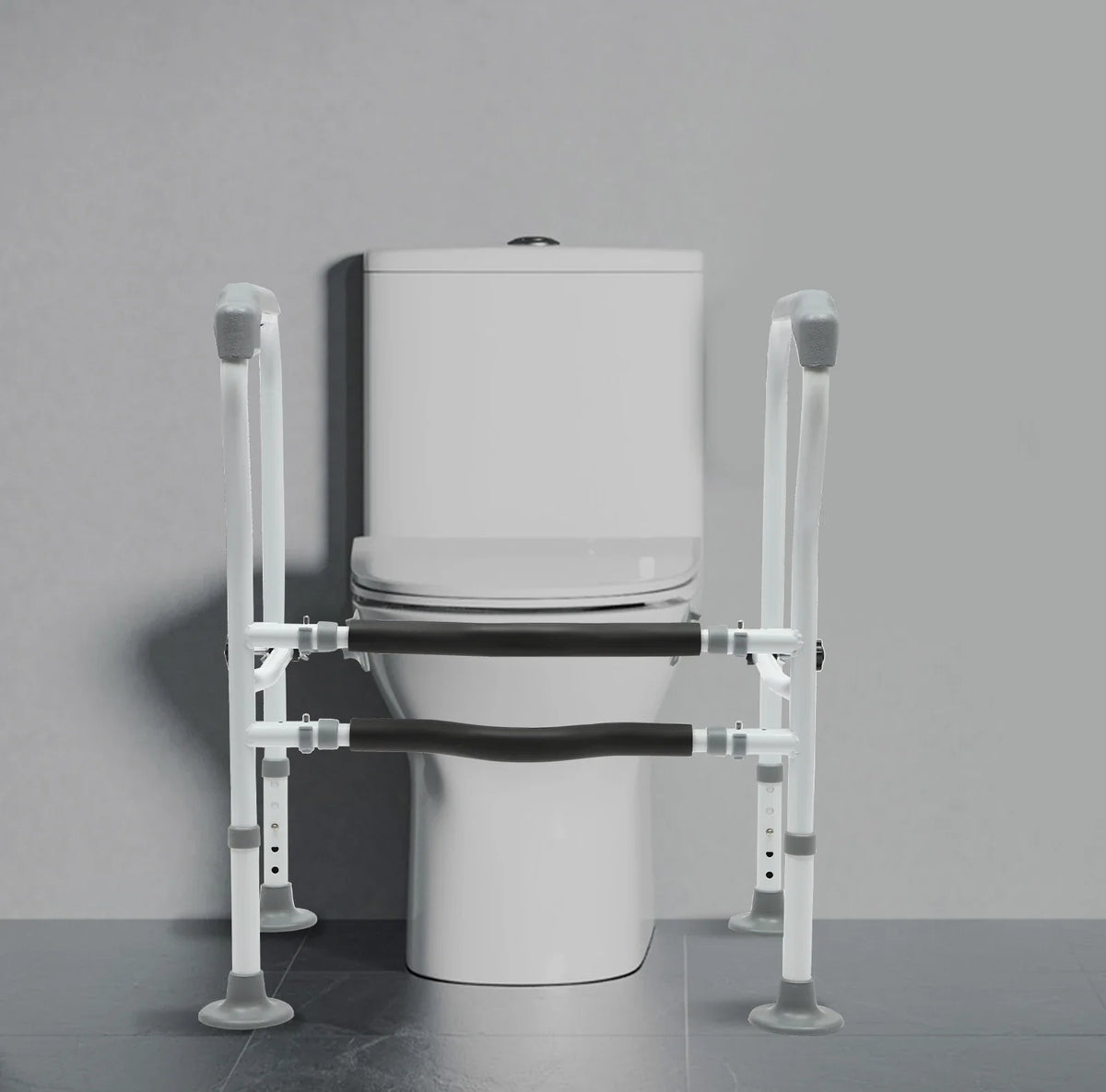 Adjustable Height Toilet Elderly Care Comfort Safety Rails