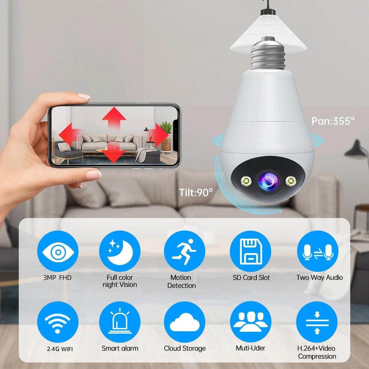 Fisheye Mini WiFi Bulb Security Camera - Image 3