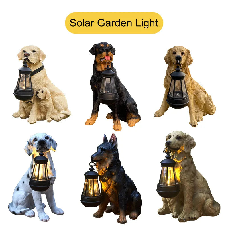Solar-Powered Outdoor Resin Dog Statue Lamp - Image 3