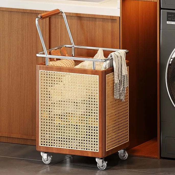 Nordic Rattan Style Rolling Storage Basket - Image 2