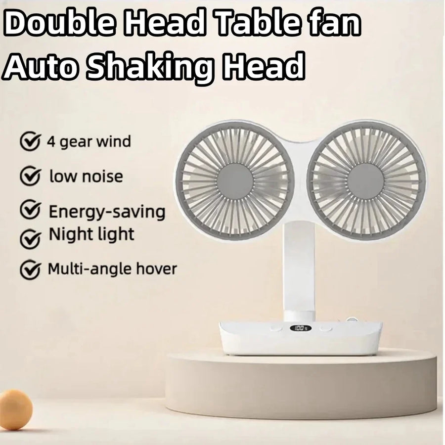 Adjustable Double-Head Portable Table Fan Night Lamp - Image 1