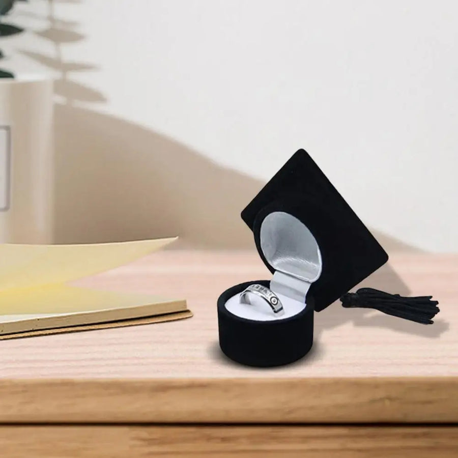 Graduation Cap Shaped Flannel Jewelry Ring Storage Box - Image 2