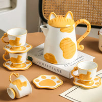 Orange Cat Handcrafted Ceramic Coffee & Tea Set - Image 4