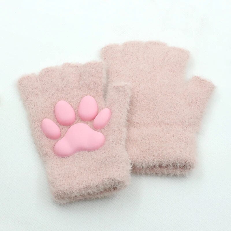 3D Cat Paw Soft Fingerless Gloves