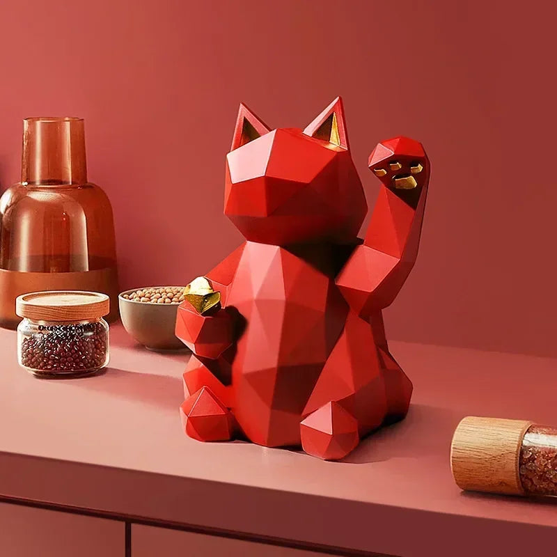 Nordic Minimalism Geometry Lucky Cat Statues - Image 1