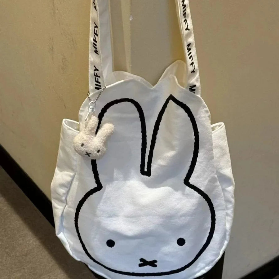 Marshmallow White Bunny Kawaii Canvas Tote Bag