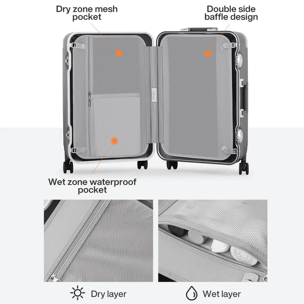 Durable Aluminum Frame Metal Corner Business Travel Suitcase