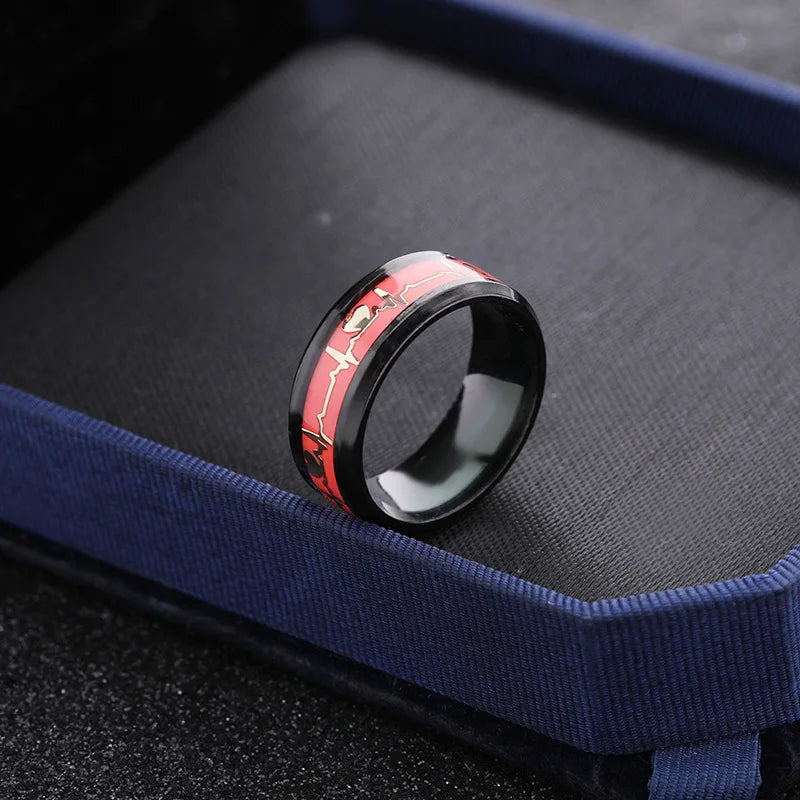 Heart Beat Titanium Steel Couple Rings - Image 6