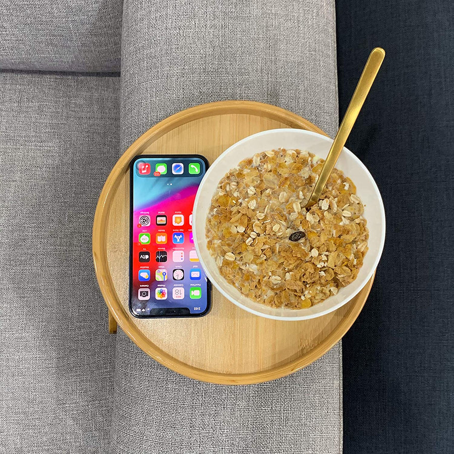 Bamboo Sofa Armrest Clip-On Round Tray - Image 4