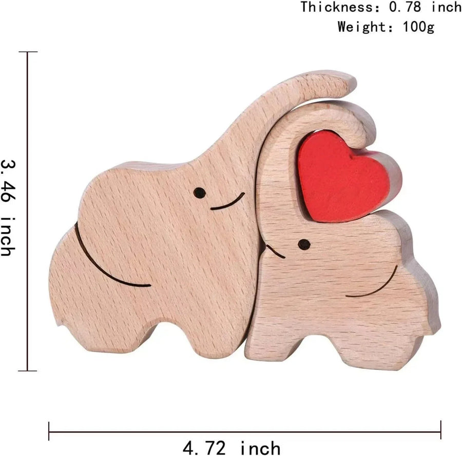 Big & Small Elephant Family Wooden Puzzle Decor