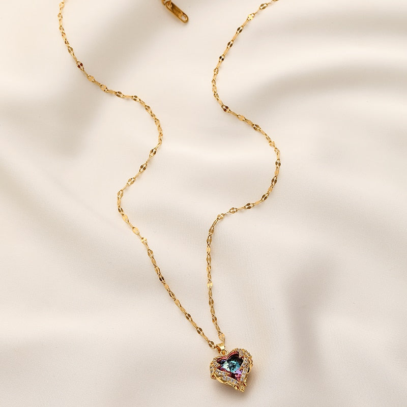 Ocean Heart Stainless Steel Zircon Necklace - Image 3