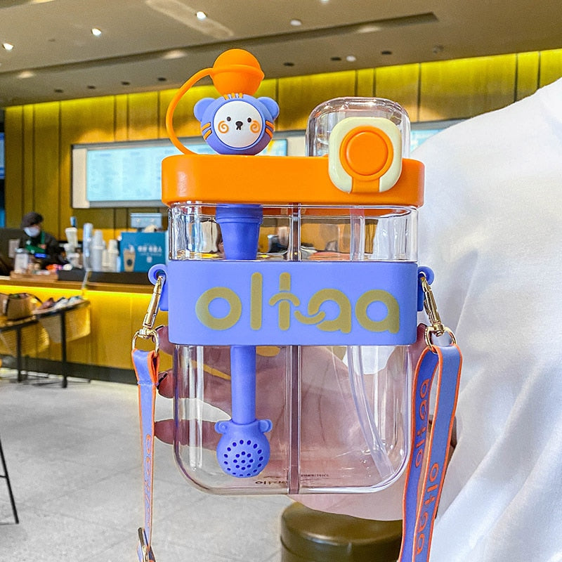 Leak-Proof Double Straw Cartoon Kids Water Bottle - Image 3