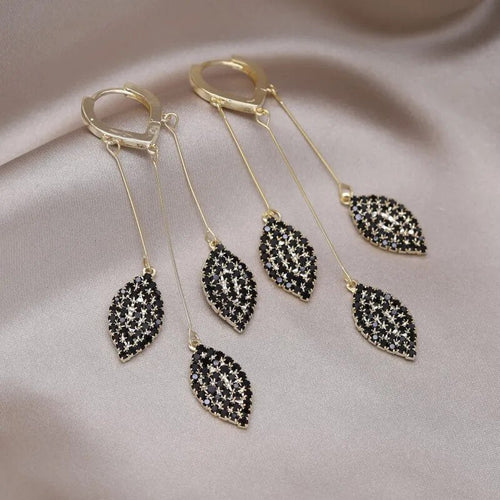 Nature Black Leaf Zircon Earrings - Image 0
