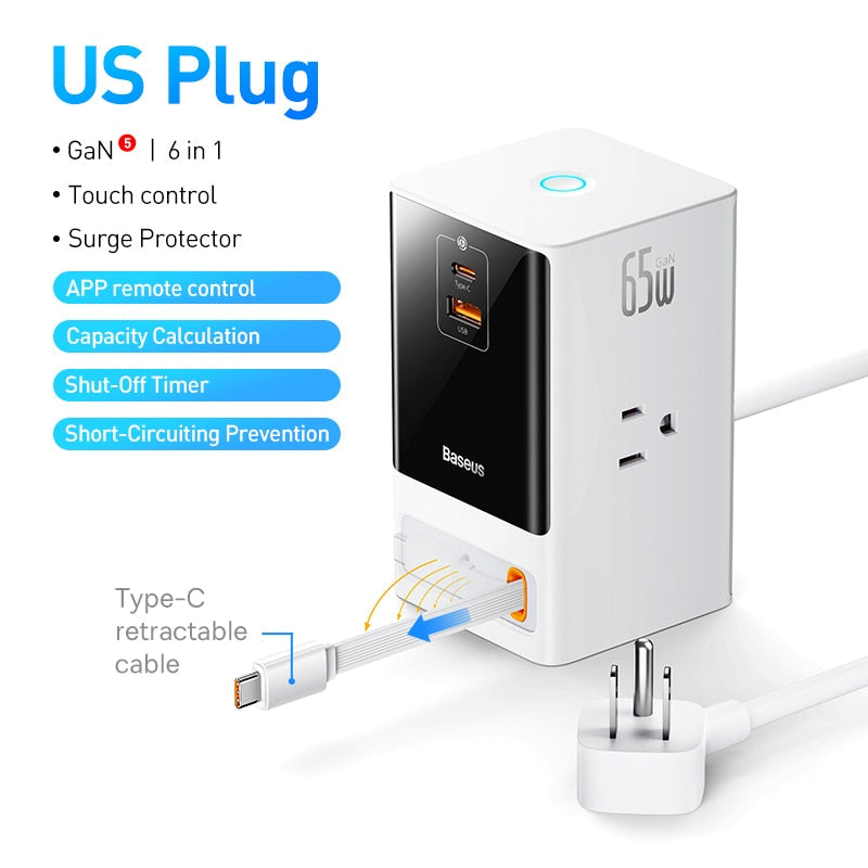 Retractable Cable Fast Charging Digital Power Strip