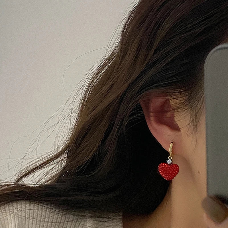Red Romance European Style Heart Earrings - Image 3