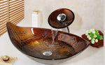 Oval Vessel Tempered Glass Waterfall Faucet Combo Sink