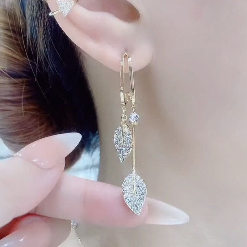 Nature Elegance Crystal Long Tassel Earrings - Image 4