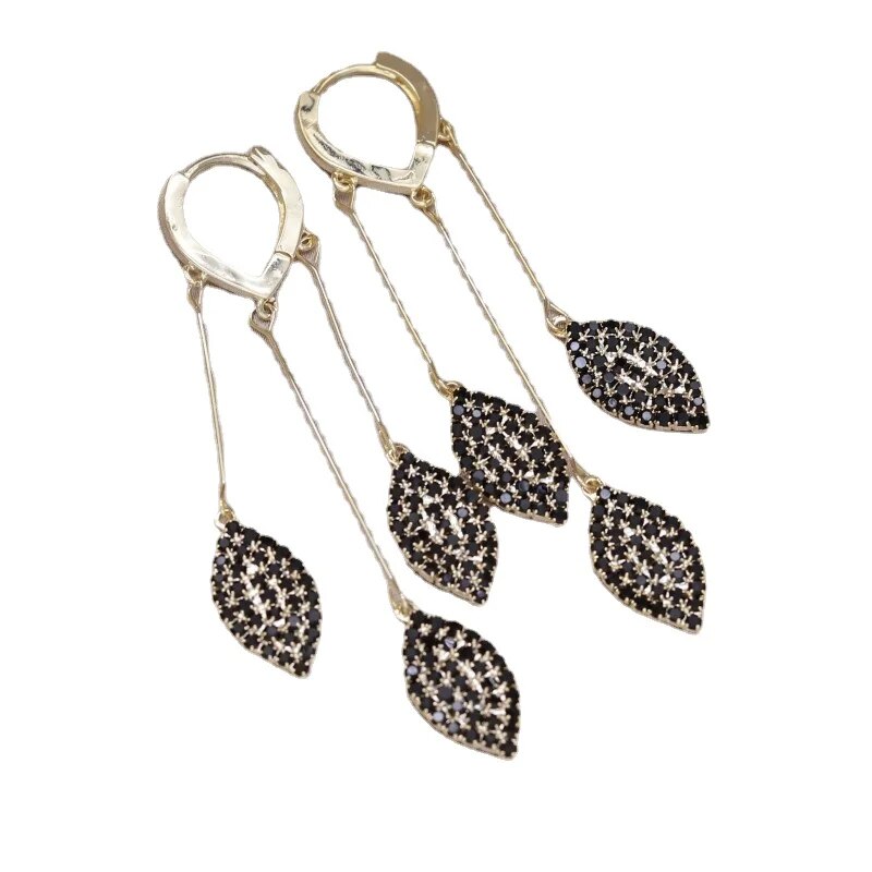 Nature Black Leaf Zircon Earrings