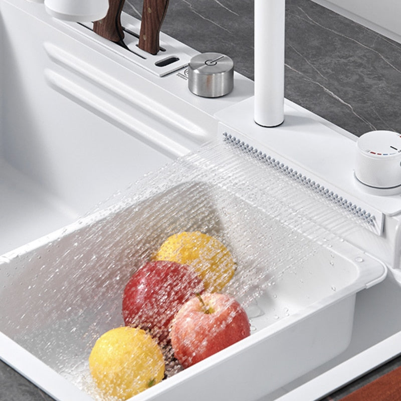 Sleek White Topmount Waterfall Stainless Steel Sink - Image 2