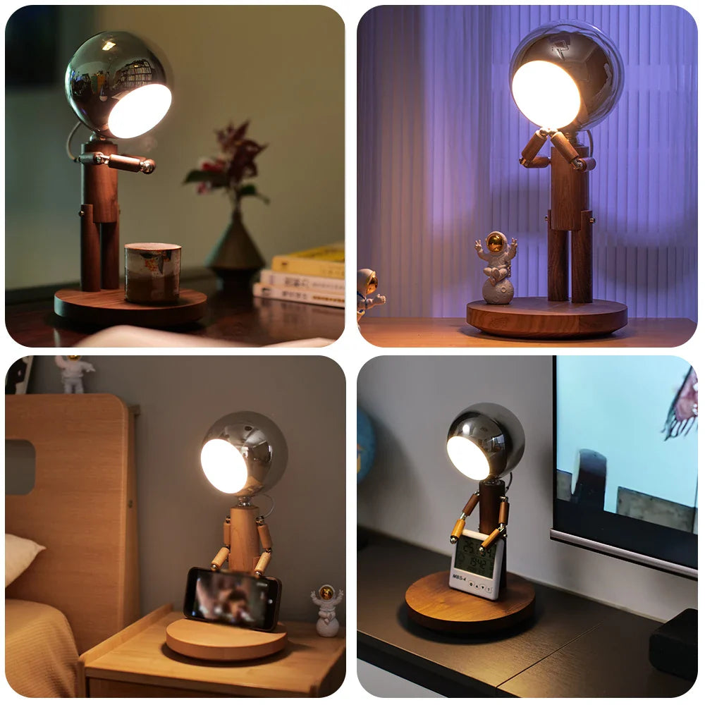 Lunar Robot Astronaut Wooden Table Lamp - Image 7
