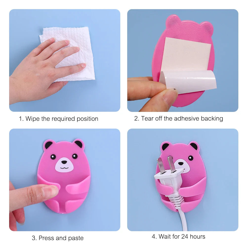 Bear Hug Self-Adhesive Wall Plug Holder