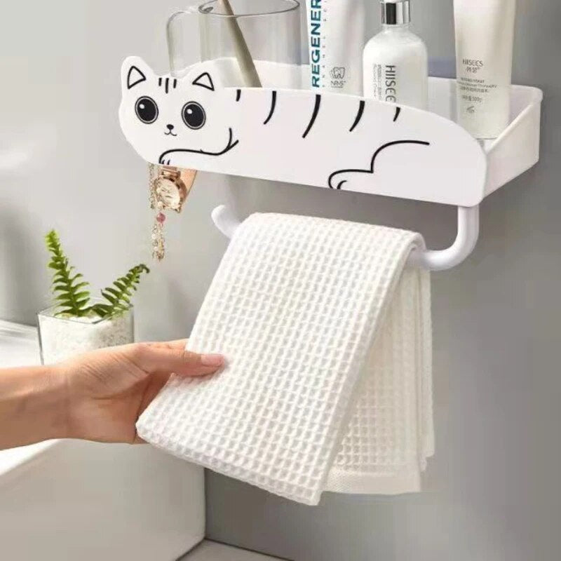 Wall-Mounted Lazy Kitten Bathroom Organizer Shelf