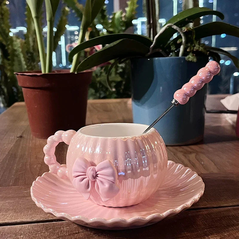 Pastel Bowknot Ribbed Teacup - Image 1