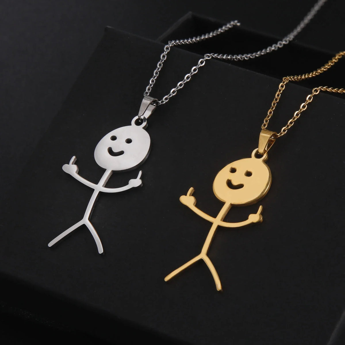 Cute Punk Funny Middle Finger Stickman Necklace